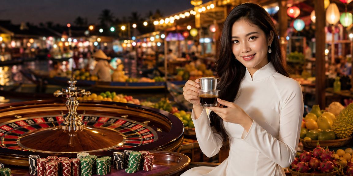 Bàn roulette tại sòng bài Mekong với hình ảnh người mẫu áo dài